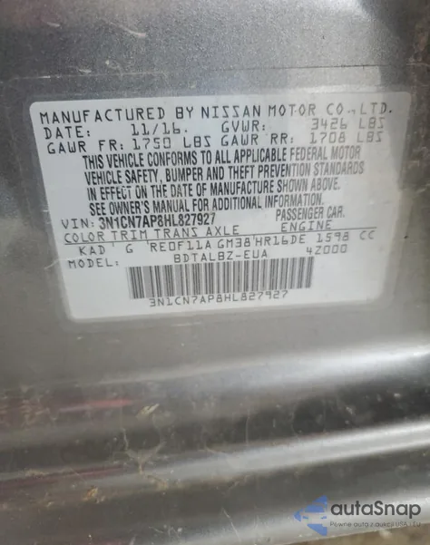 2017 Nissan Versa S из США, поврежденный, VIN 3N1CN7AP8HL827927